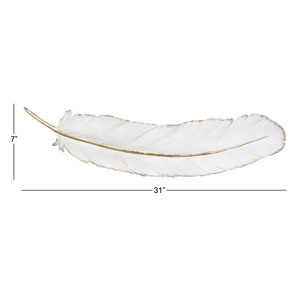 Extra Large White Feather Wall Decor with Metallic Gold Trim 31" x 7"