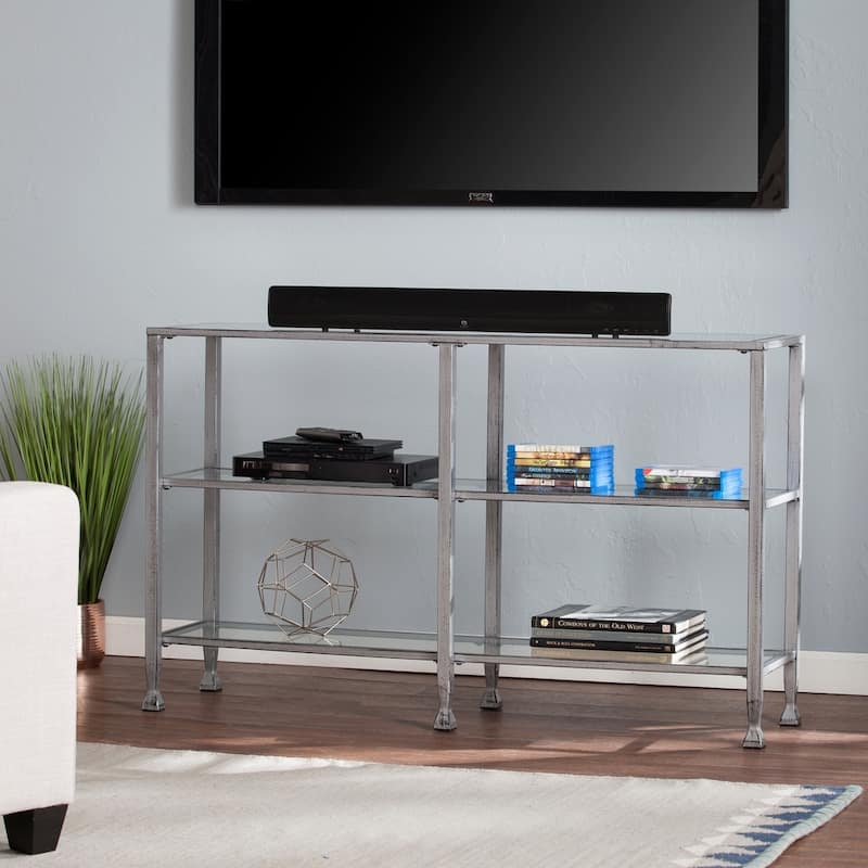 SEI Furniture Glenn Silver Metal and Glass Console Table