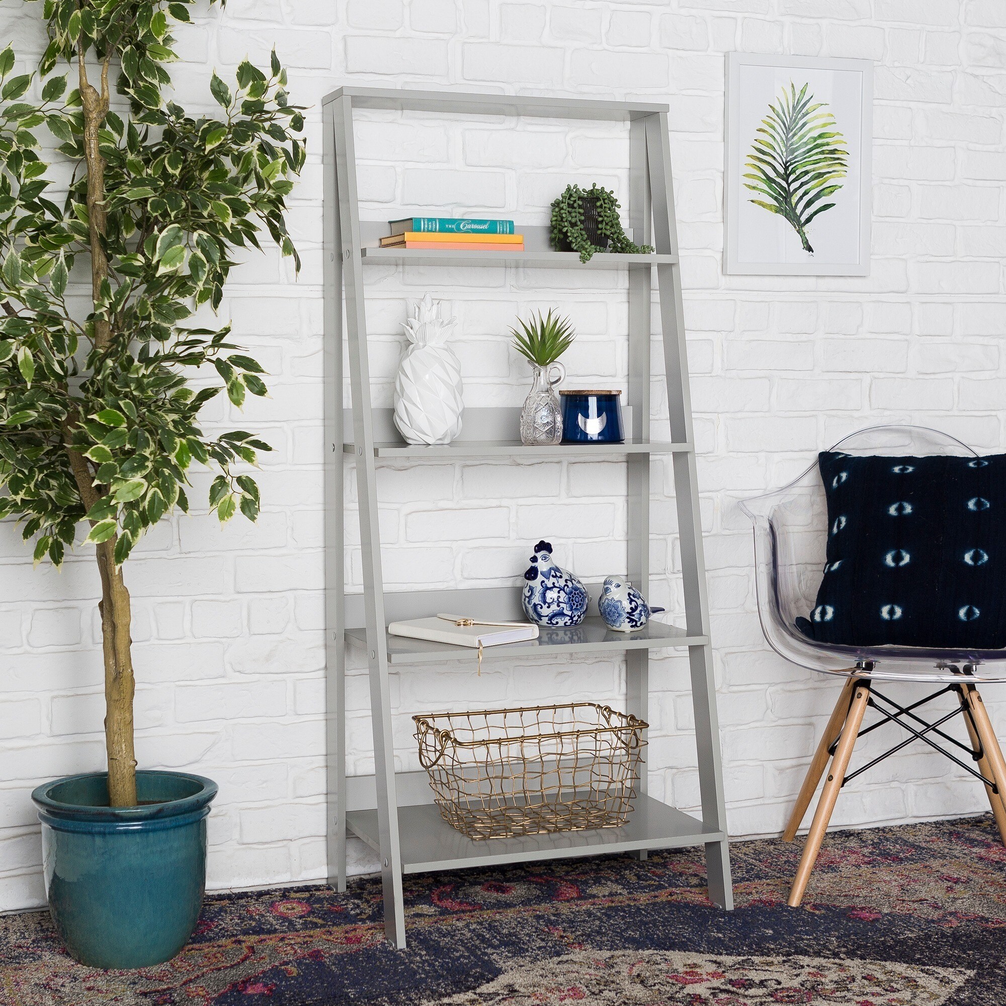 Shop Porch Den Meadowlark Grey 55 Inch Ladder Bookshelf 24 X