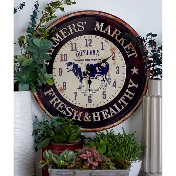 Black Metal Rooster Wall Clock (Set of 2)