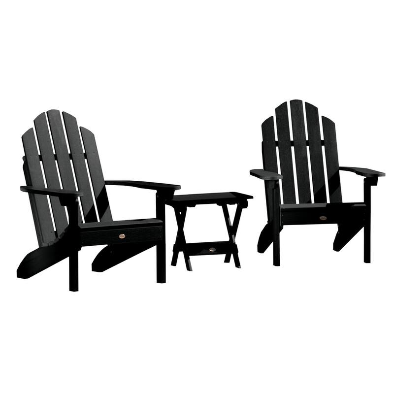 3 Piece Set Outdoor Adirondack Chairs and Folding Side Table - Black