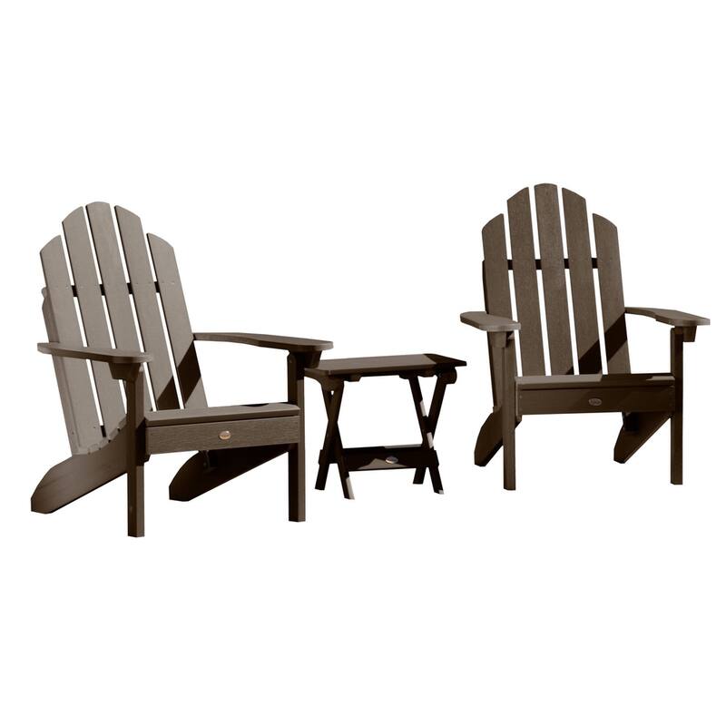 3 Piece Set Outdoor Adirondack Chairs and Folding Side Table - Weathered Acorn