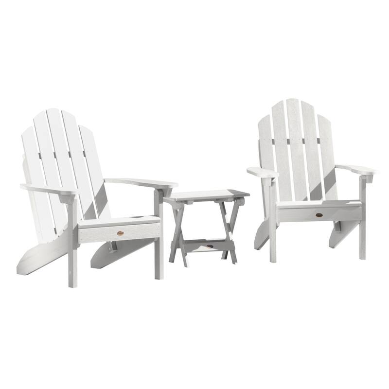 3 Piece Set Outdoor Adirondack Chairs and Folding Side Table - White