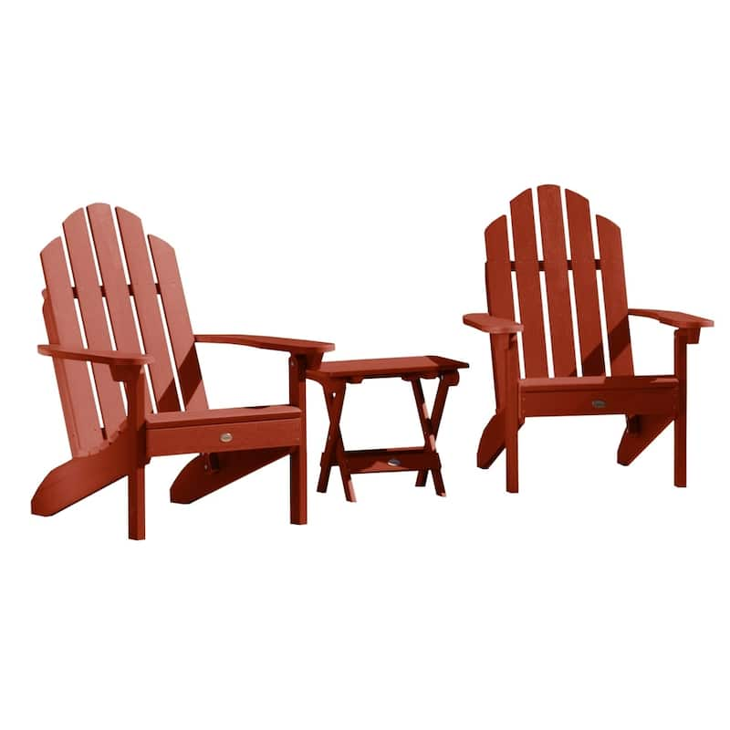 3 Piece Set Outdoor Adirondack Chairs and Folding Side Table - Rustic Red