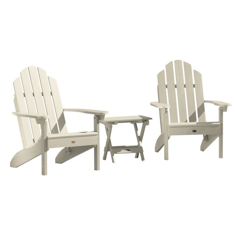 3 Piece Set Outdoor Adirondack Chairs and Folding Side Table - Whitewash