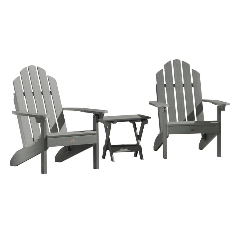 3 Piece Set Outdoor Adirondack Chairs and Folding Side Table - Coastal Teak