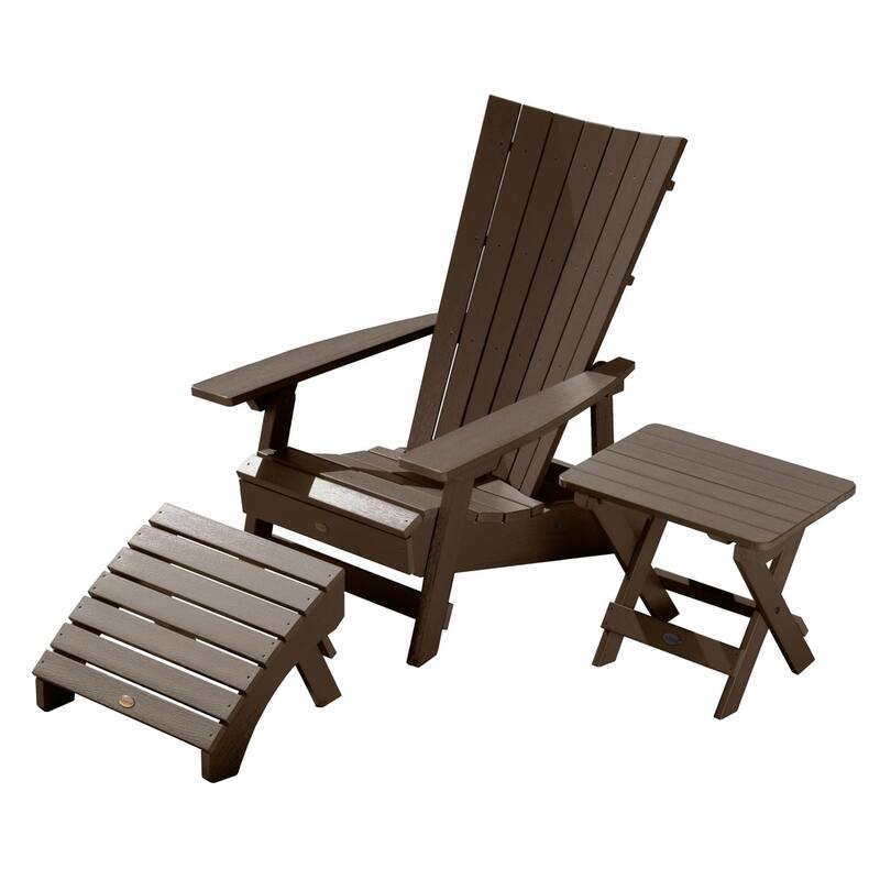 Manhattan Adirondack Chair, Ottoman and Table Set - Weathered Acorn