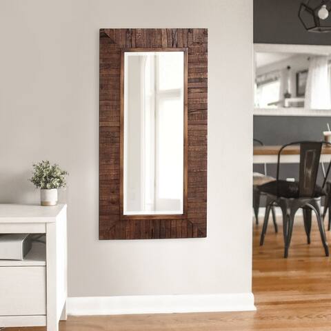 Strick & Bolton Ives Rustic Wood Plank Framed Mirror - Walnut