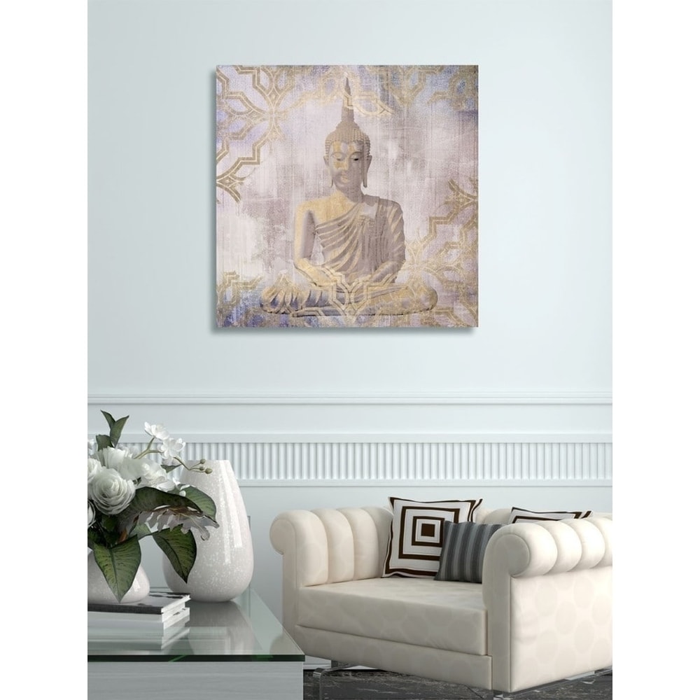 The Curated Nomad 'Buddha in Peace' Canvas Art - gold, amethyst - gold, amethyst