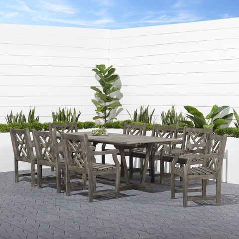 Renaissance Eco-friendly 9-piece Outdoor Hand-scraped Hardwood Dining Set with Rectangle Extension T
