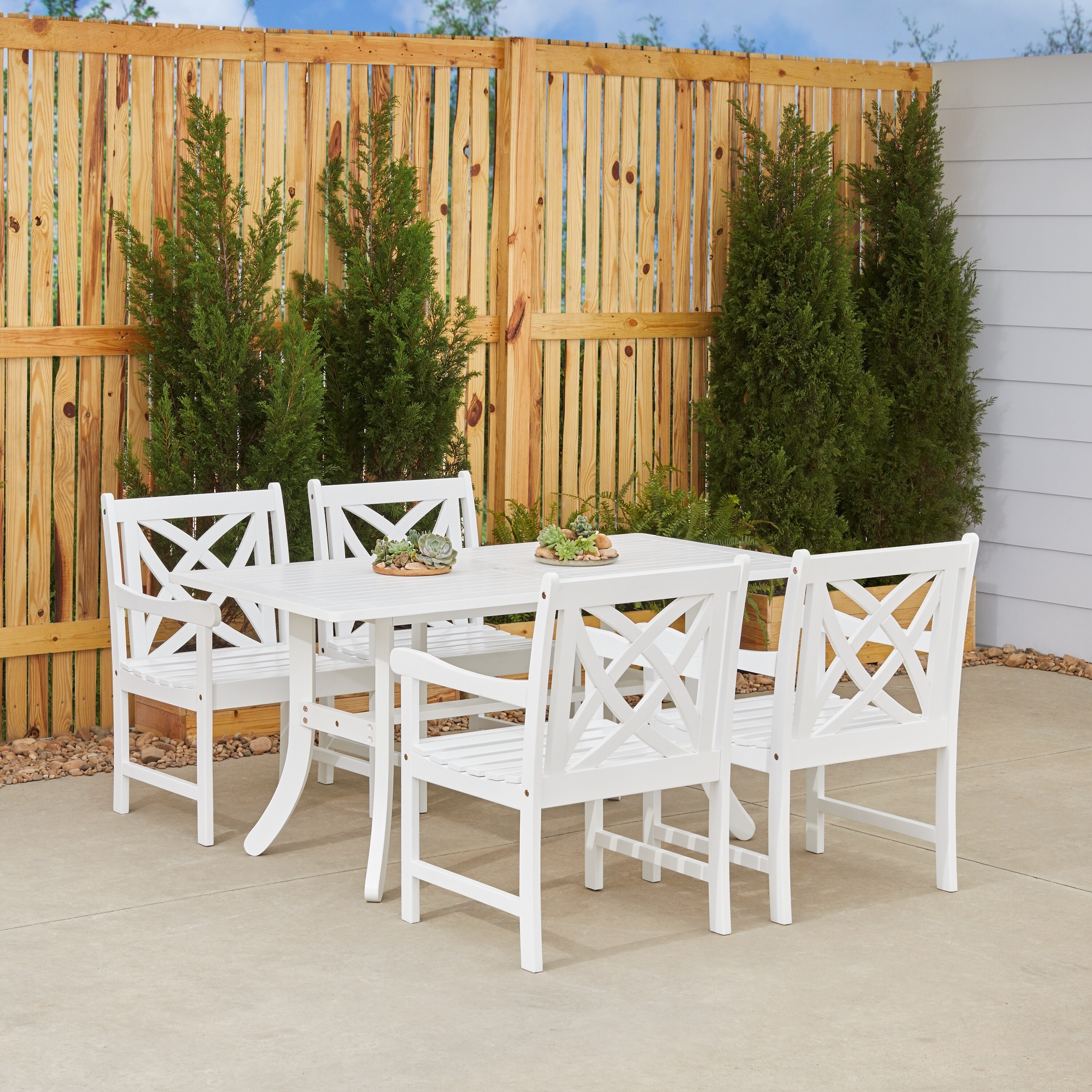 Shop Surfside 5 Piece White Patio Dining Set With Table And Armchairs By Havenside Home Overstock 22802129