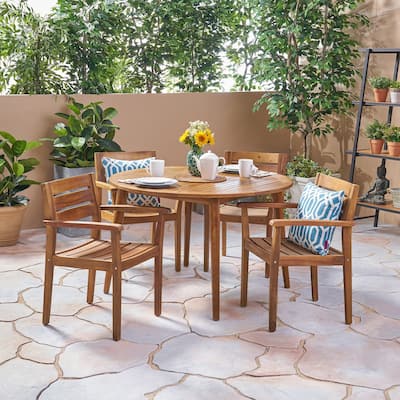 Stamford Outdoor 5 Piece Acacia Wood Dining Set by Christopher Knight Home