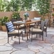 preview thumbnail 1 of 3, Mason Outdoor 7 Piece Acacia Wood and Wicker Dining Set by Christopher Knight Home teak finish + multi brown + cream