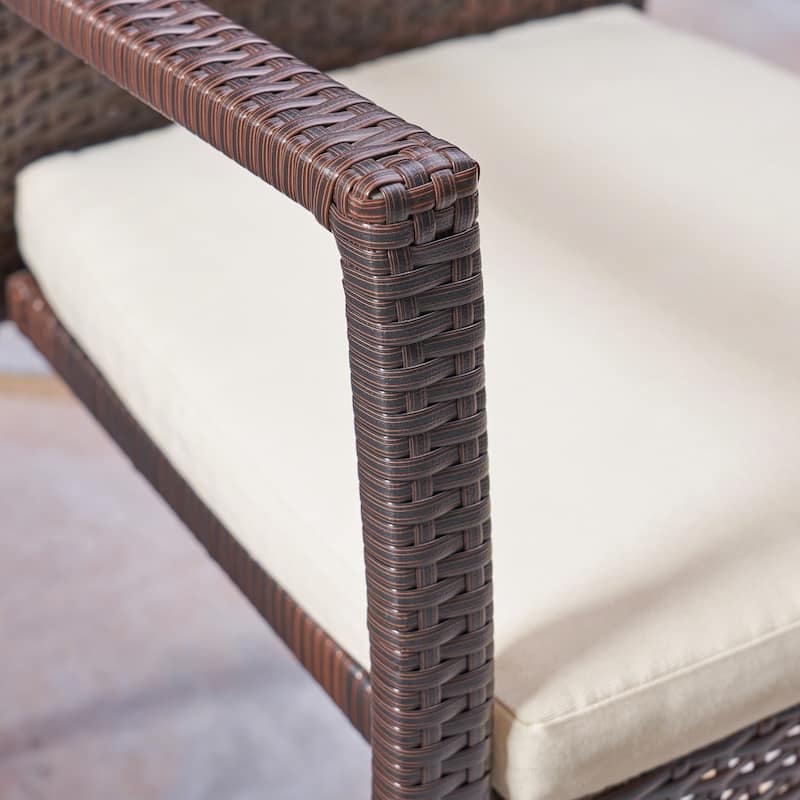 Landon Outdoor 7 Piece Acacia Wood and Wicker Dining Set by Christopher Knight Home