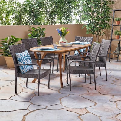 Jasper Outdoor 7 Piece Acacia Wood and Wicker Dining Set by Christopher Knight Home