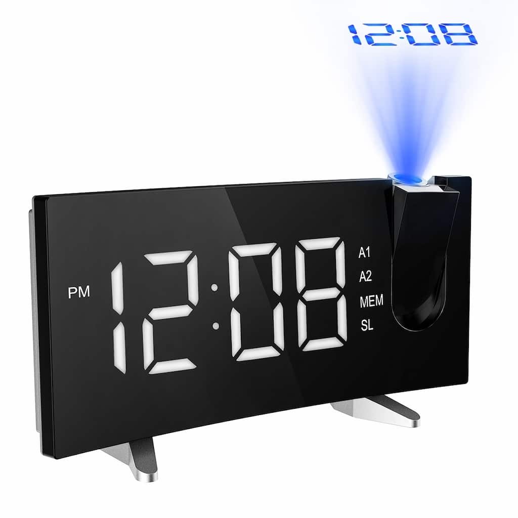 Projection Alarm Clock with FM Radio, 5-inch Dimmable Screen Celling Display