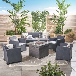 Selway Outdoor 7-Seater Chat Set with Fire Pit by Christopher Knight Home