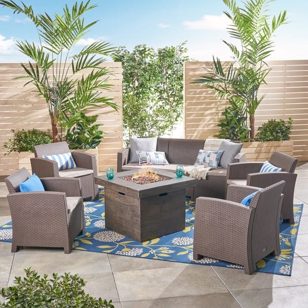 slide 6 of 11, Selway Outdoor 7-Seater Chat Set with Fire Pit by Christopher Knight Home