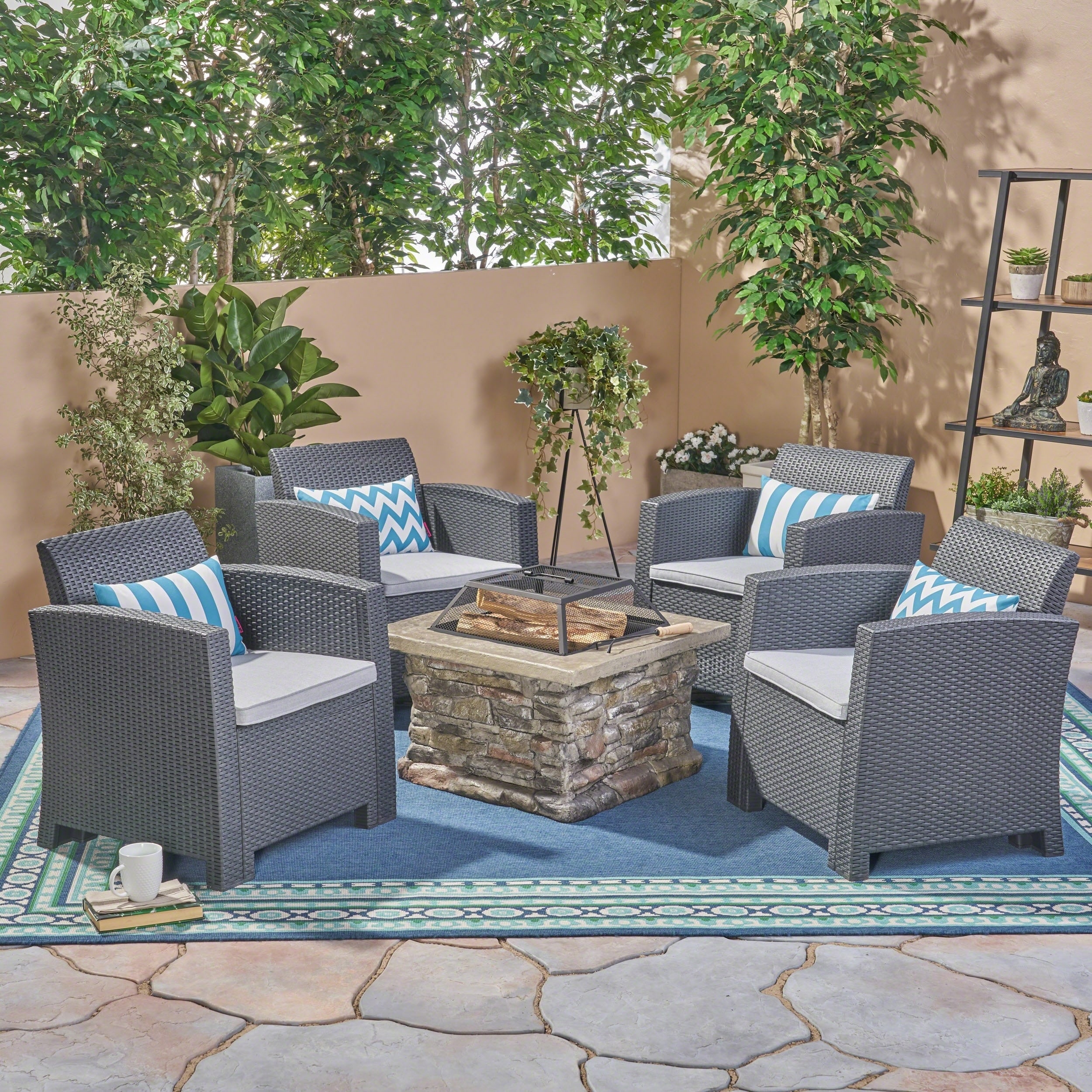 Shop Folsom Outdoor 4 Seater Chat Set With Wood Burning Fire Pit