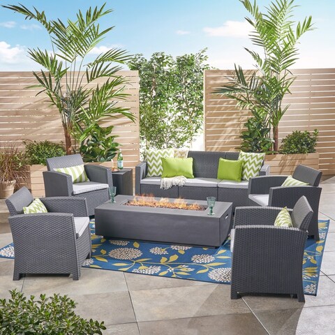 Leavitt Outdoor 7-seater Chat Set with Fire Pit by Christopher Knight Home