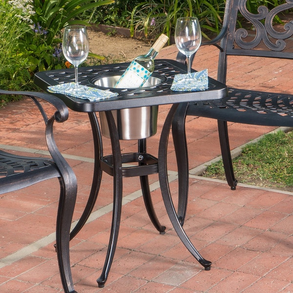Ava Outdoor Cast Shiny Copper Square Bistro Table with Ice Bucket