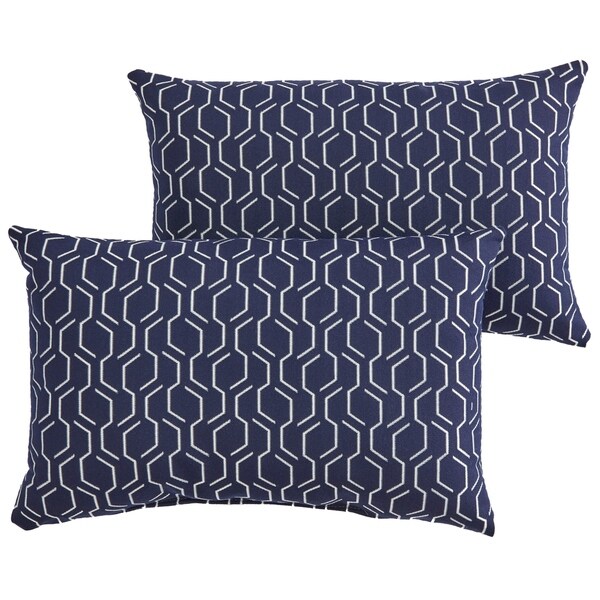 Shop Sunbrella Indigo Grey Geometric Indoor/ Outdoor Lumbar Pillow, Set ...
