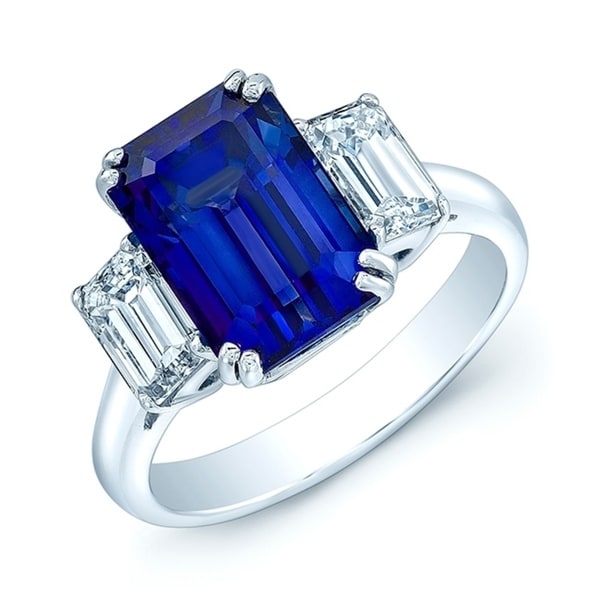 Platinum Sapphire and Emerald Cut Diamond (1.46 ct. t.w) Statement Ring, Size 7