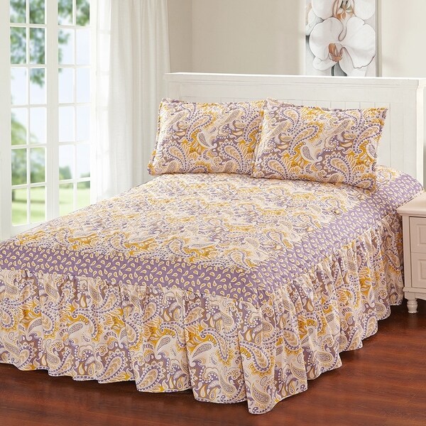 Shop Hailey 3 Piece bedspread set with attached bed skirt - Apricot