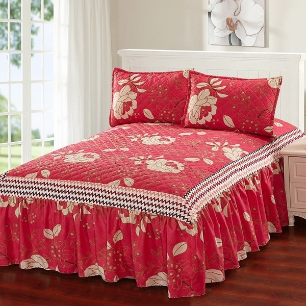 Hailey 3 Piece Bedspread Set With Attached Bed Skirt Hailey 3 Piece Bedspread Set With Attached Bed Skirt Cranberry