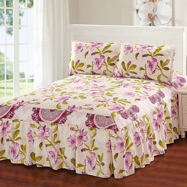 Hailey 3 Piece Bedspread Set With Attached Bed Skirt Lavender Hailey 3 Piece Bedspread Set With Attached Bed Skirt Lavender Fl