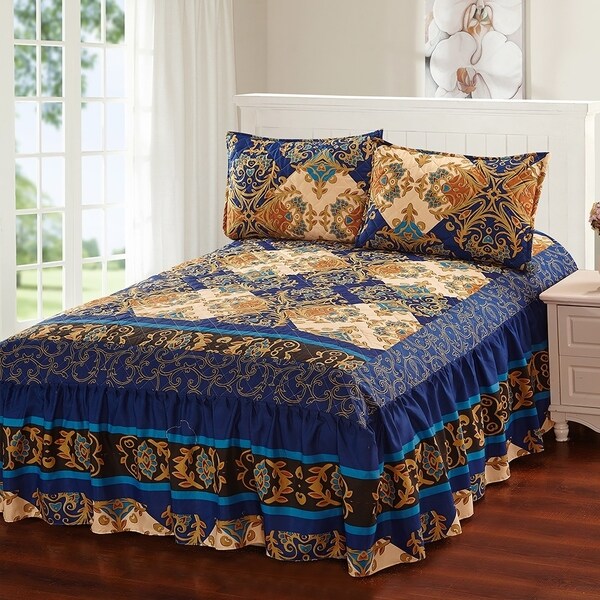 Shop Khloe 3 Piece Bedspread Set With Attached Bed Skirt Royal Free