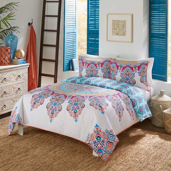 KING SIZE BED PALERMO DUVET COVER SET FLORAL SCROLL BORDER YELLOW BLUE GREEN