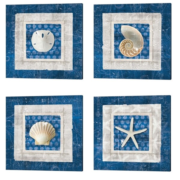 Belinda Aldrich 'Sea Shell on Blue' Canvas Art (Set of 4)