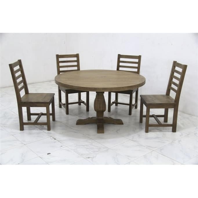Natural-finished 54-inch Farmhouse Round Wood Dining Table - Brown