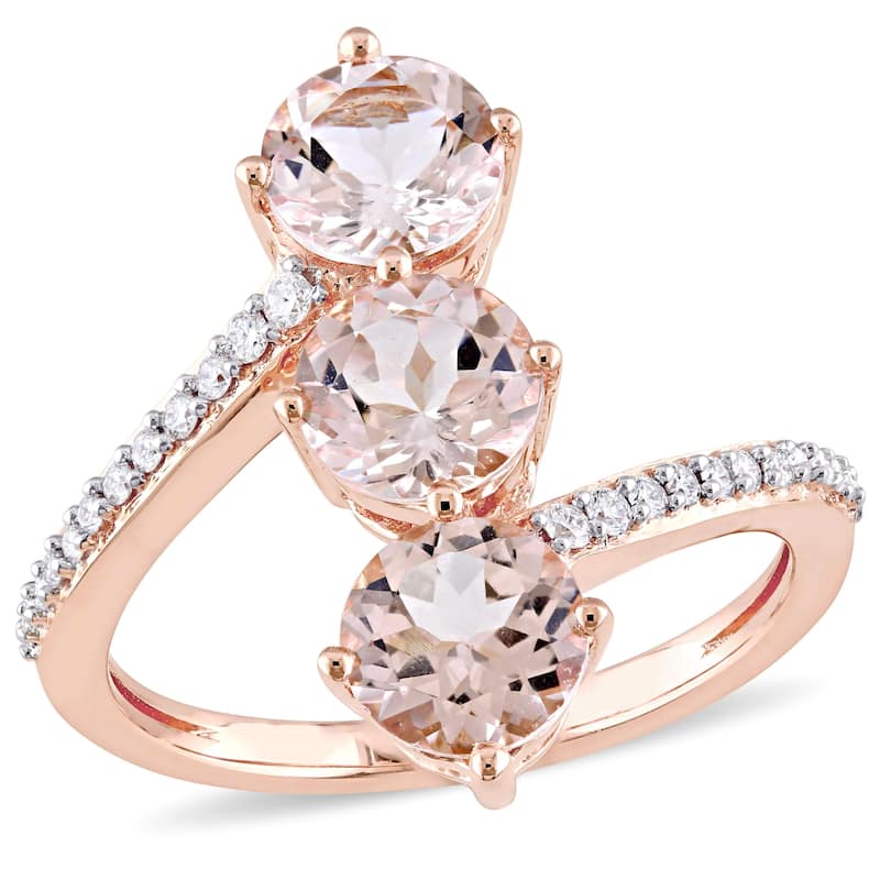 Miadora 14k Rose Gold Morganite and 1/7ct TDW Diamond 3-Stone Bypass Ring