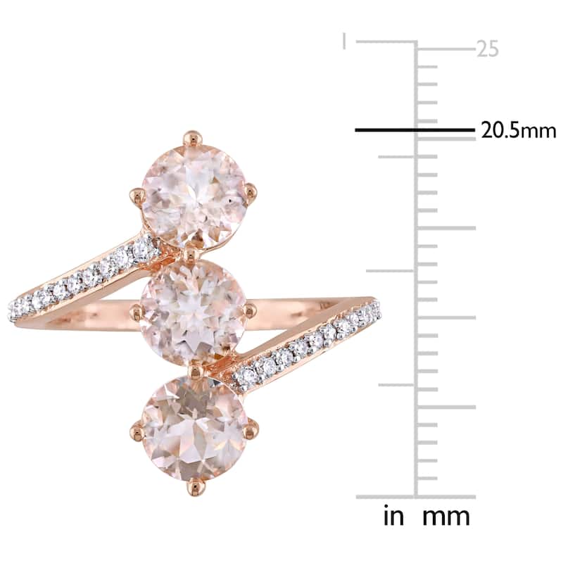 Miadora 14k Rose Gold Morganite and 1/7ct TDW Diamond 3-Stone Bypass Ring