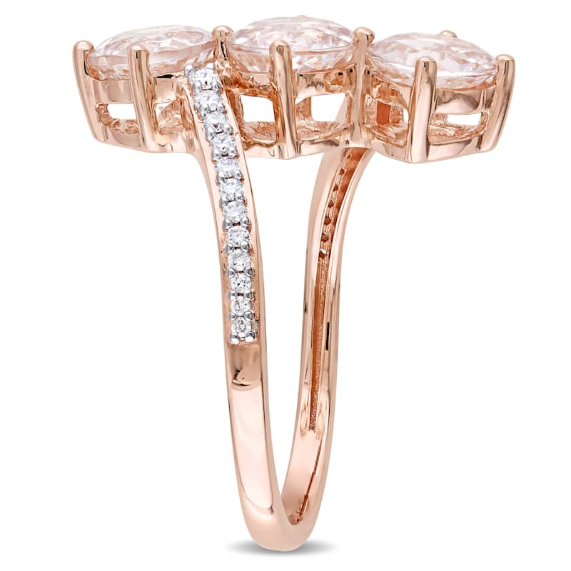 Miadora 14k Rose Gold Morganite and 1/7ct TDW Diamond 3-Stone Bypass Ring