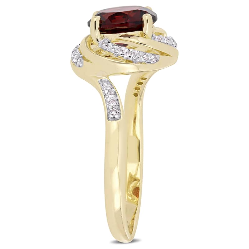 Miadora Yellow Plated Sterling Silver Garnet White Topaz & Diamond Swirl Halo Ring