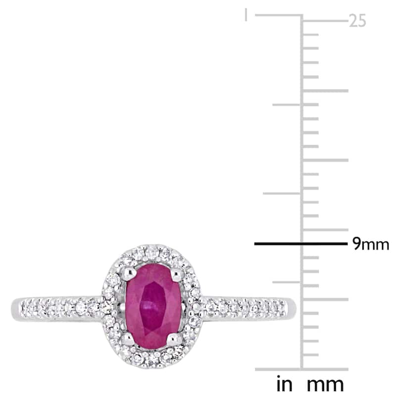 Miadora 10k White Gold Ruby and 1/8ct TDW Diamond Halo Engagement Ring