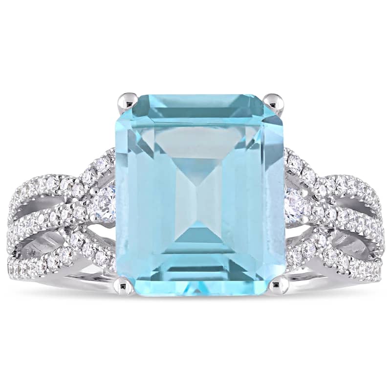 Miadora 14k White Gold Octagon-Cut Sky Blue Topaz & 1/2ct TDW Diamond Ring