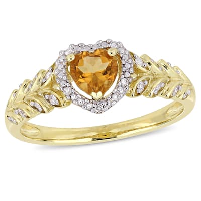 Miadora 10k Yellow Gold Citrine and Diamond Heart Halo Ring