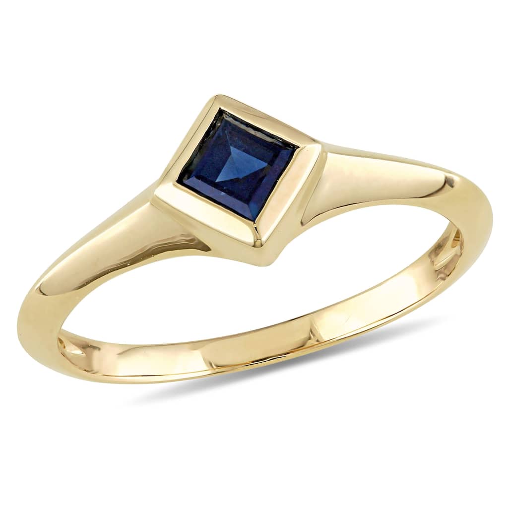 Miadora 14k Yellow Gold Square-Cut Blue Sapphire Engagement Ring