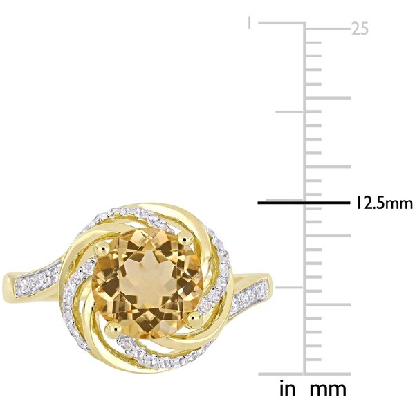 Sterling Silver Citrine White Topaz Diamond Swirl Halo Necklace