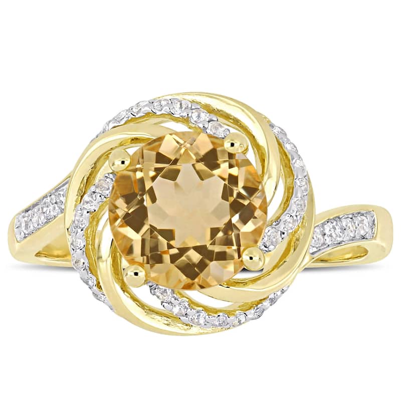 Miadora Yellow Plated Sterling Silver Citrine White Topaz & Diamond Swirl Halo Ring