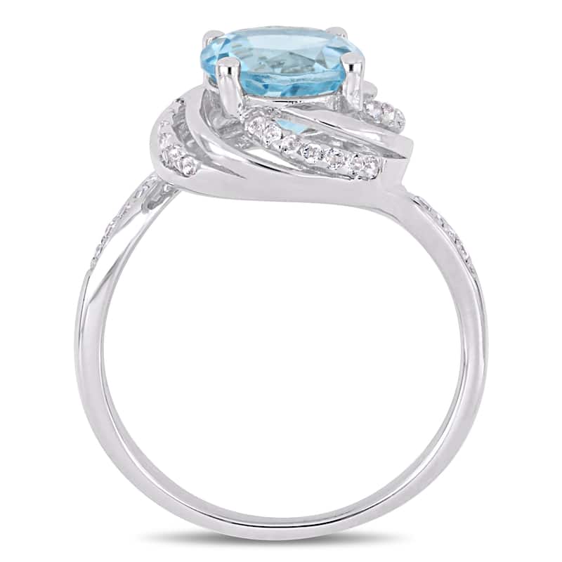 Miadora Sterling Silver Sky-Blue Topaz White Topaz & Diamond Swirl Halo Ring