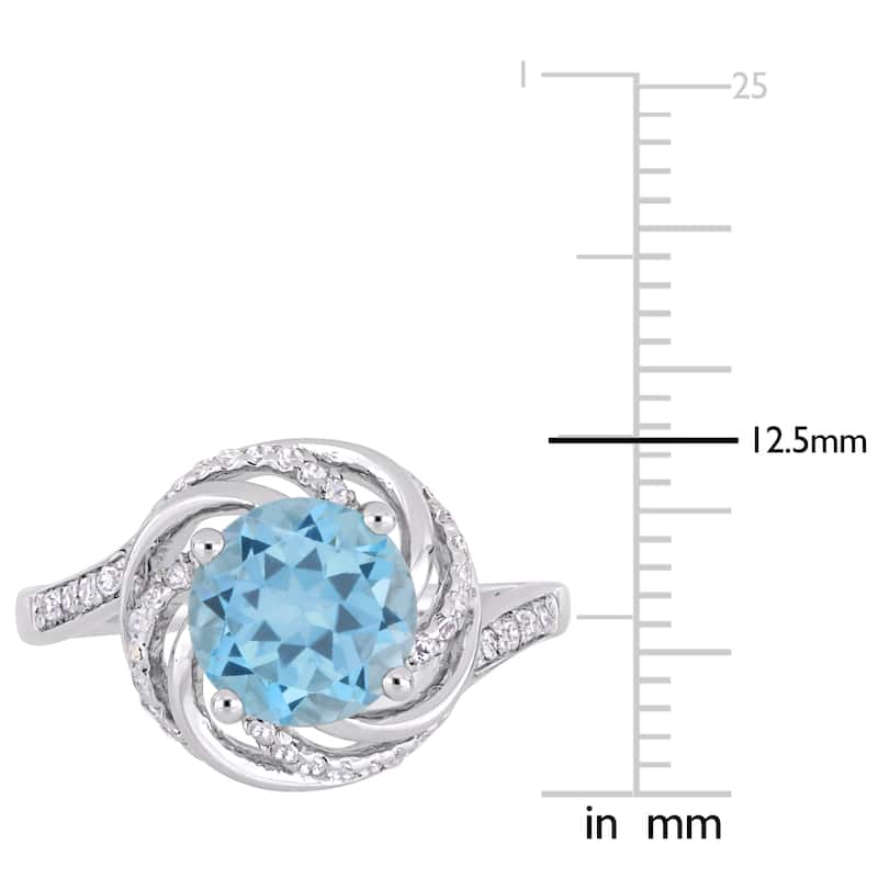 Miadora Sterling Silver Sky-Blue Topaz White Topaz & Diamond Swirl Halo Ring