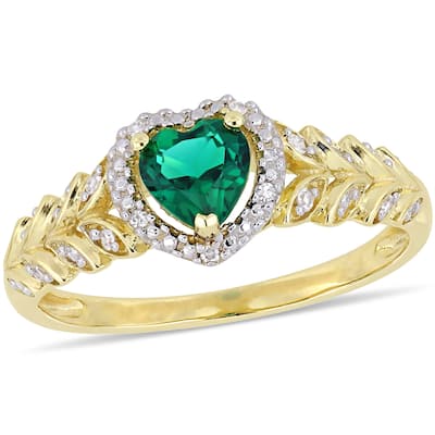 Miadora 10k Yellow Gold Created Emerald and Diamond Halo Engagement Ring