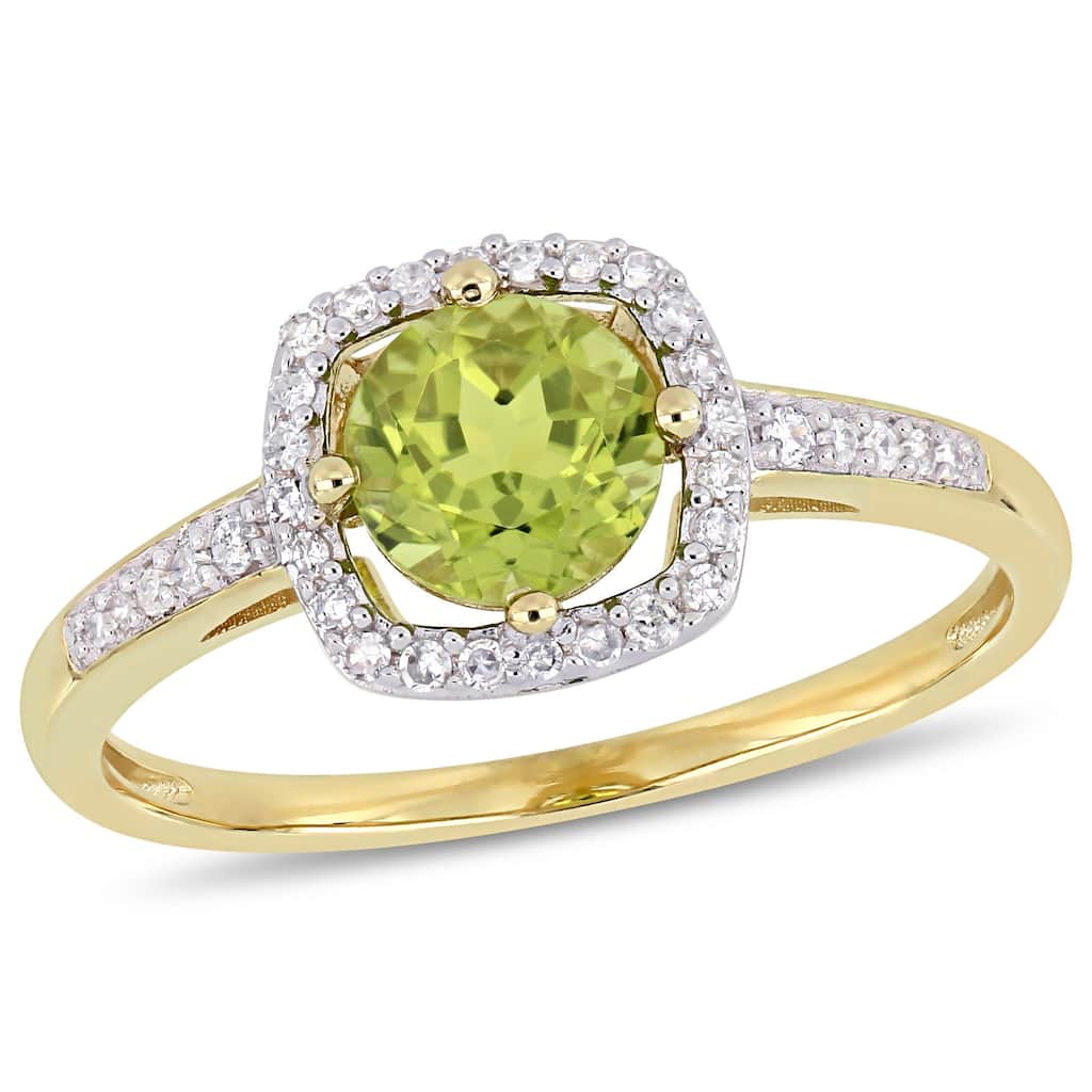 Miadora 10k Yellow Gold Peridot and 1/7ct TDW Diamond Floating Square Halo Ring