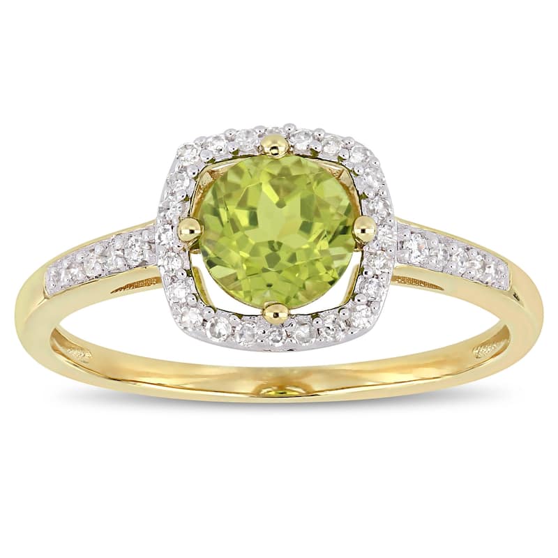 Miadora 10k Yellow Gold Peridot and 1/7ct TDW Diamond Floating Square Halo Ring