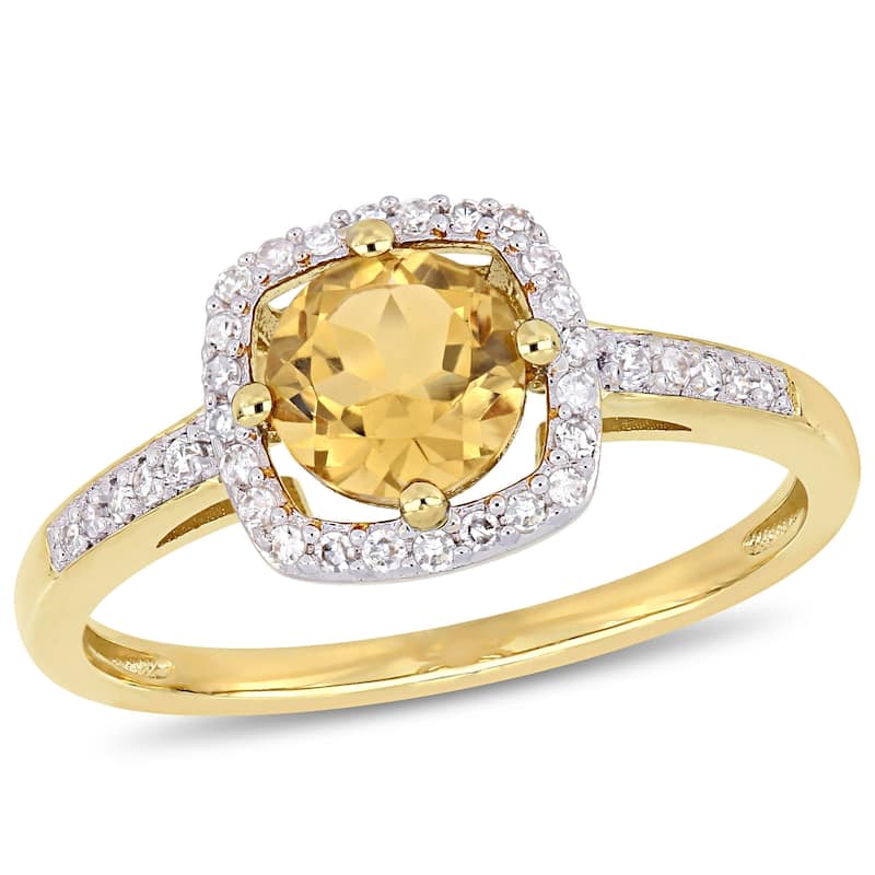 Miadora 10k Yellow Gold Citrine and 1/7ct TDW Diamond Floating Square Halo Ring